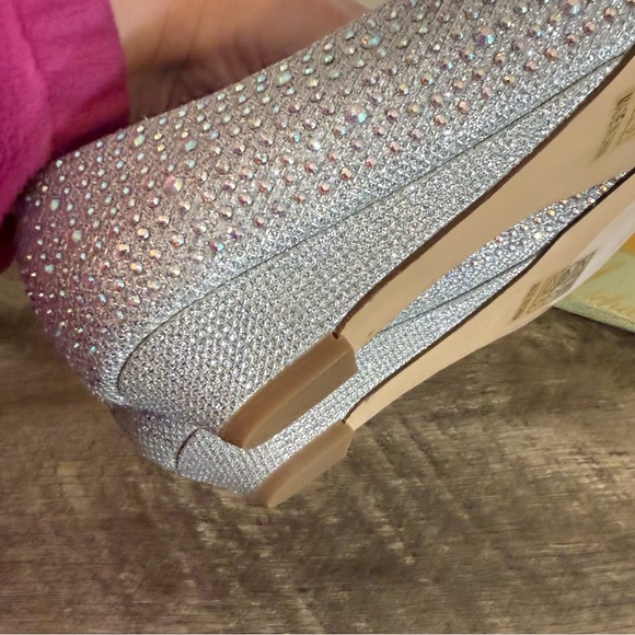 Michaelangelo David’s Bridal Silver Rhinestone Wedge Peep Toe Dress Shoes Sz 11 - Picture 7 of 13